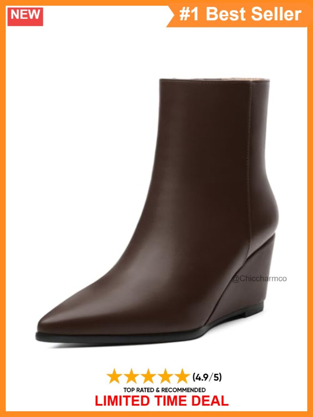 Wedge Ankle Boots Pointed Toe Faux Leather Side Zipper Fall Winter Booties